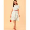 imageAllegra K Womens Peter Pan Collar Tie Neck Short Sleeves ALine Elegant Belted Vintage Floral DressWhite