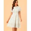 imageAllegra K Womens Peter Pan Collar Tie Neck Short Sleeves ALine Elegant Belted Vintage Floral DressWhite