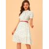 imageAllegra K Womens Peter Pan Collar Tie Neck Short Sleeves ALine Elegant Belted Vintage Floral DressWhite