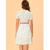 imageAllegra K Womens Peter Pan Collar Tie Neck Short Sleeves ALine Elegant Belted Vintage Floral DressWhite