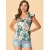 imageAllegra K Womens Tropical Printed Square Neck Ruffle Sleeve Tank TopGreen