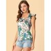 imageAllegra K Womens Tropical Printed Square Neck Ruffle Sleeve Tank TopGreen