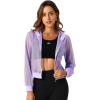 imageAllegra K Hoodie Jacket for Womens 2024 Zip Up Long Sleeve Mesh Sheer Bomber JacketsLight Purple