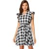 imageAllegra K Womens Casual Check Ruffled Sleeve Sundress ALine Vintage Plaids Gingham DressBlack