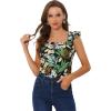 imageAllegra K Womens Tropical Printed Square Neck Ruffle Sleeve Tank TopBlack