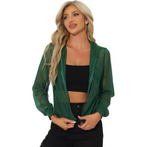 imageAllegra K Hoodie Jacket for Womens 2024 Zip Up Long Sleeve Mesh Sheer Bomber JacketsDark Green