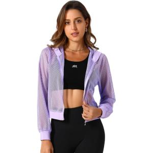 imageAllegra K Hoodie Jacket for Womens 2024 Zip Up Long Sleeve Mesh Sheer Bomber JacketsLight Purple