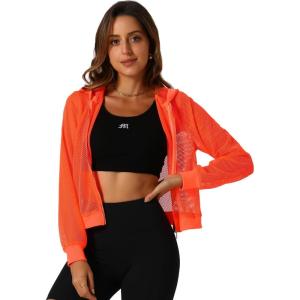 imageAllegra K Hoodie Jacket for Womens 2024 Zip Up Long Sleeve Mesh Sheer Bomber JacketsOrange