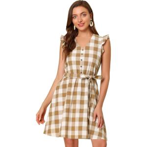 imageAllegra K Womens Casual Check Ruffled Sleeve Sundress ALine Vintage Plaids Gingham DressBrown