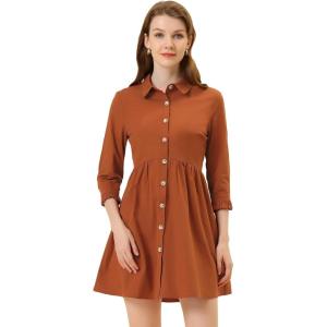 imageAllegra K Womens Casual Shirt Dress Ruched 34 Sleeve Button Down Work School Mini DressesBrown