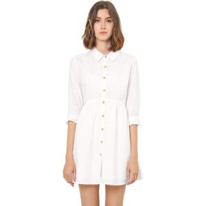 imageAllegra K Womens Casual Shirt Dress Ruched 34 Sleeve Button Down Work School Mini DressesWhite