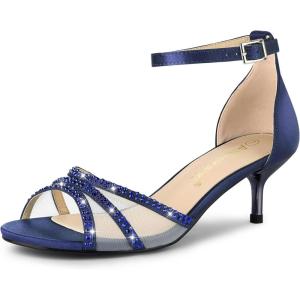 imageAllegra K Womens Rhinestone Mesh Kitten Heels SandalsDark Blue