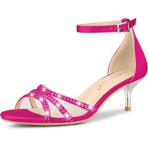 imageAllegra K Womens Rhinestone Mesh Kitten Heels SandalsHot Pink