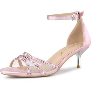 imageAllegra K Womens Rhinestone Mesh Kitten Heels SandalsPink