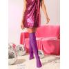 imageAllegra K Womens Glitter Pointed Toe Stiletto Heel Over the Knee Thigh High BootPurple