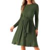 imageAllegra K Womens Sweater Dress Ribbed Dress A Line Tie Waist Knit Christmas Midi Long Sleeve DressesDark Green