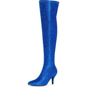 imageAllegra K Womens Glitter Pointed Toe Stiletto Heel Over the Knee Thigh High BootDeep Blue