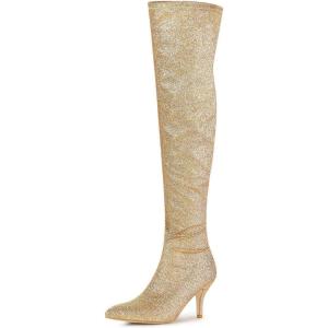 imageAllegra K Womens Glitter Pointed Toe Stiletto Heel Over the Knee Thigh High BootGold