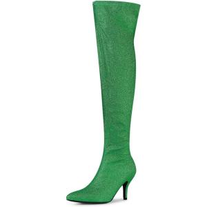 imageAllegra K Womens Glitter Pointed Toe Stiletto Heel Over the Knee Thigh High BootGreen