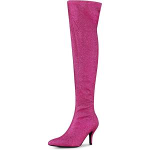 imageAllegra K Womens Glitter Pointed Toe Stiletto Heel Over the Knee Thigh High BootHot Pink