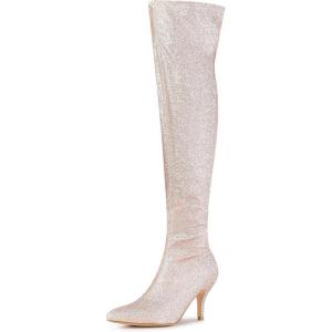 imageAllegra K Womens Glitter Pointed Toe Stiletto Heel Over the Knee Thigh High BootLight Pink