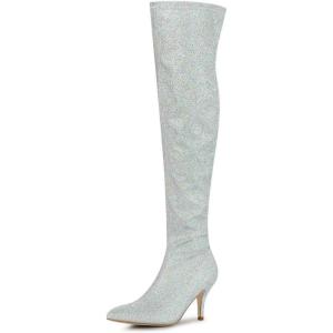 imageAllegra K Womens Glitter Pointed Toe Stiletto Heel Over the Knee Thigh High BootSilver