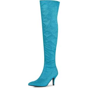 imageAllegra K Womens Glitter Pointed Toe Stiletto Heel Over the Knee Thigh High BootSky Blue