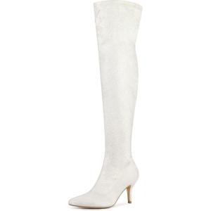 imageAllegra K Womens Glitter Pointed Toe Stiletto Heel Over the Knee Thigh High BootWhite