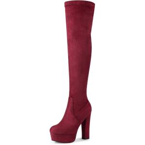 imageAllegra K Womens Platform Block Heel over Knee High BootsBurgundy