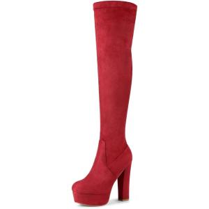 imageAllegra K Womens Platform Block Heel over Knee High BootsRed