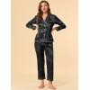 imageAllegra K Womens Satin Night Suits Valentines Day Button Down Pjs with Pants Silky Lounge Pajama SetsBlack