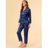 imageAllegra K Womens Satin Night Suits Valentines Day Button Down Pjs with Pants Silky Lounge Pajama SetsDark Blue