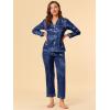 imageAllegra K Womens Satin Night Suits Valentines Day Button Down Pjs with Pants Silky Lounge Pajama SetsDark Blue