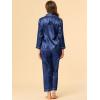 imageAllegra K Womens Satin Night Suits Valentines Day Button Down Pjs with Pants Silky Lounge Pajama SetsDark Blue