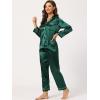 imageAllegra K Womens Satin Night Suits Valentines Day Button Down Pjs with Pants Silky Lounge Pajama SetsDark Green