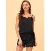 imageAllegra K Womens Satin Pjs Sleepwear Lace Trim Camisole Tops with Shorts Lounge Silky Pajama SetsBlack