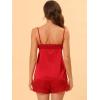 imageAllegra K Womens Satin Pjs Sleepwear Lace Trim Camisole Tops with Shorts Lounge Silky Pajama SetsRed