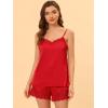 imageAllegra K Womens Satin Pjs Sleepwear Lace Trim Camisole Tops with Shorts Lounge Silky Pajama SetsRed