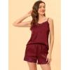 imageAllegra K Womens Satin Pjs Sleepwear Lace Trim Camisole Tops with Shorts Lounge Silky Pajama SetsWine Red