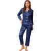 imageAllegra K Womens Satin Night Suits Valentines Day Button Down Pjs with Pants Silky Lounge Pajama SetsDark Blue