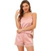 imageAllegra K Womens Satin Pjs Sleepwear Lace Trim Camisole Tops with Shorts Lounge Silky Pajama SetsPink