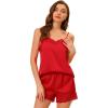 imageAllegra K Womens Satin Pjs Sleepwear Lace Trim Camisole Tops with Shorts Lounge Silky Pajama SetsRed