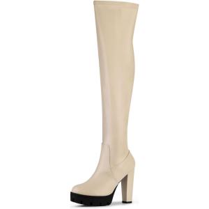 imageAllegra K Womens Platform Boots Chunky Heel Over Knee High BootsBeige