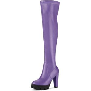 imageAllegra K Womens Platform Boots Chunky Heel Over Knee High BootsPurple