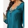 imageAllegra K Womens Satin Sleepwear Night Suit V Neck Lace Nightwear Lounge Pajama SetDark Green