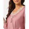 imageAllegra K Womens Satin Sleepwear Night Suit V Neck Lace Nightwear Lounge Pajama SetPink