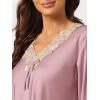 imageAllegra K Womens Satin Sleepwear Night Suit V Neck Lace Nightwear Lounge Pajama SetPink Purple