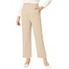 imageAllegra K Elegant Business Pants for Womens Elastic Waist Button Decor Straight Leg Work TrousersBeige