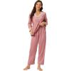 imageAllegra K Womens Satin Sleepwear Night Suit V Neck Lace Nightwear Lounge Pajama SetPink