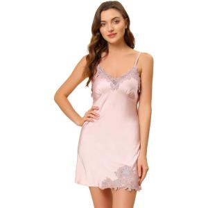 imageAllegra K Womens Satin Pajamas Cami Dress Sleepwear Spaghetti Strap Lounge Camisole NightgownsPink